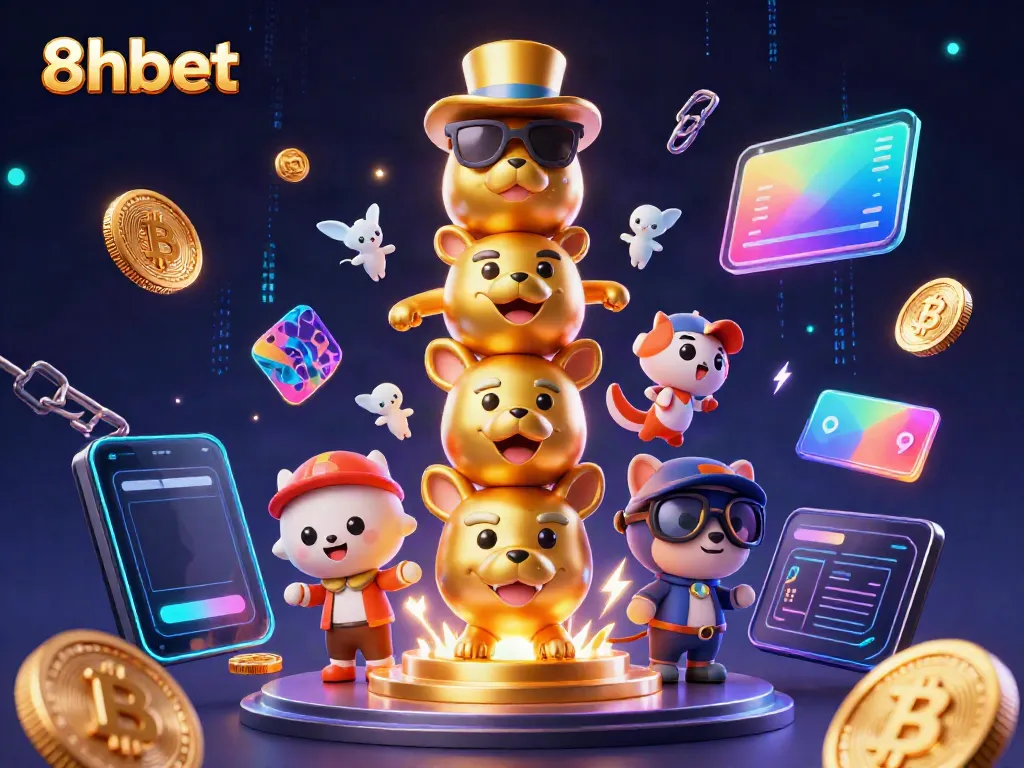 Engage with 8xbet's vibrant casino scene featuring a golden totem pole and crypto elements.