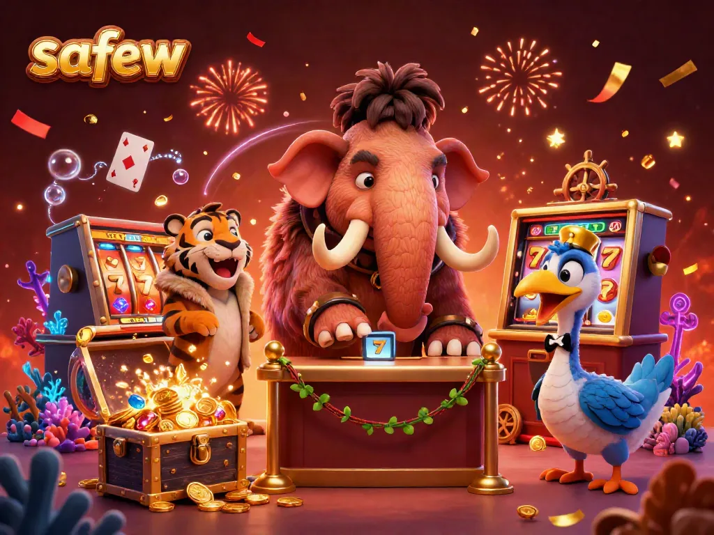 Safew transforms gaming interaction with engaging characters at a vibrant casino entrance.