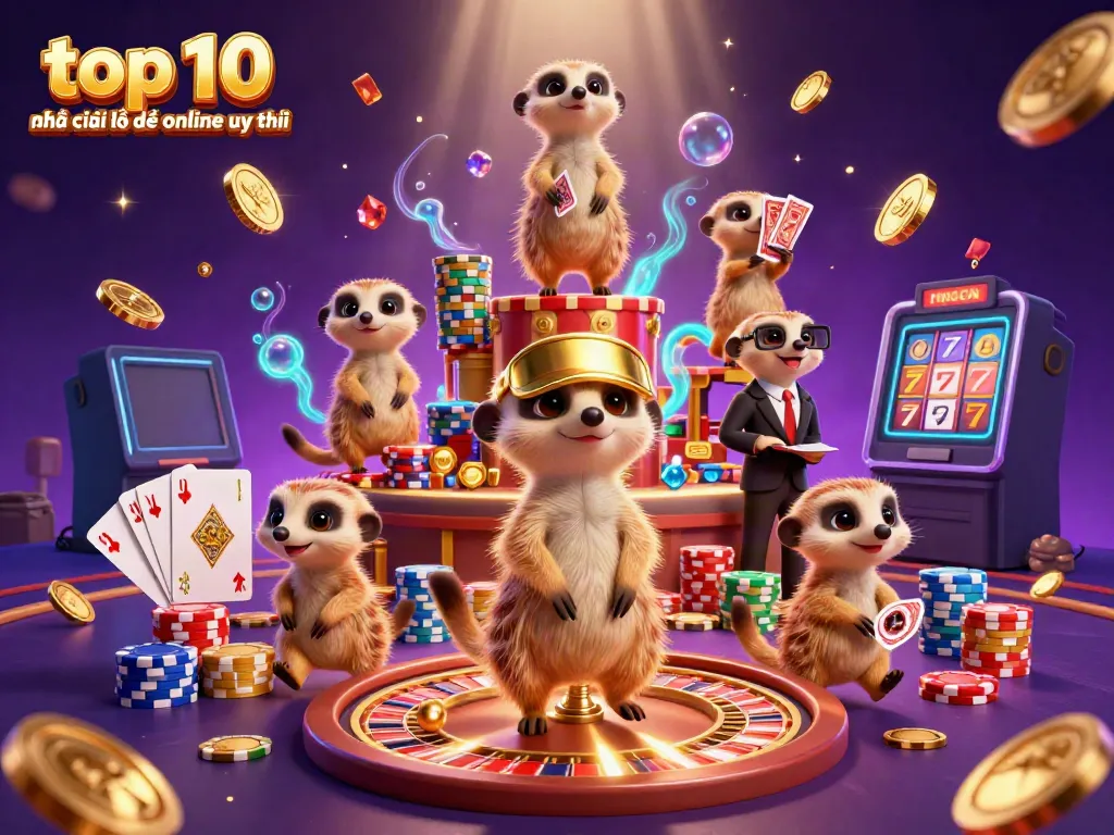 Enjoy the vibrant scene showcasing the top 10 nhà cái lô đề online uy tín as meerkats run a lively casino operation.