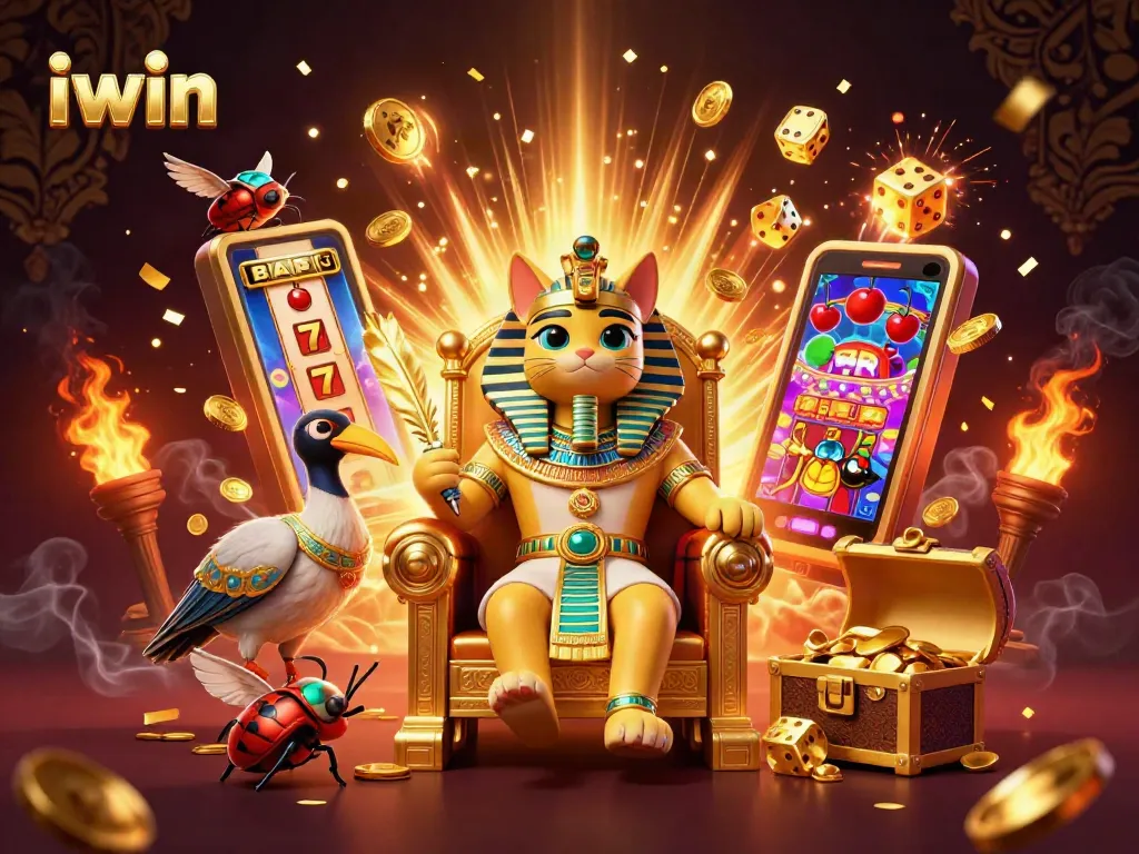 Experience iwin's immersive slots with vibrant scenes featuring pharaohs and jackpots.