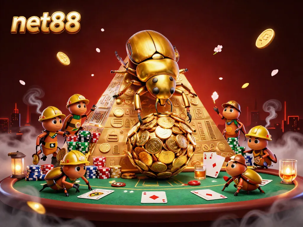 Engage in thrilling gameplay at NET88 with a massive golden beetle scene showcasing casino excitement and action.
