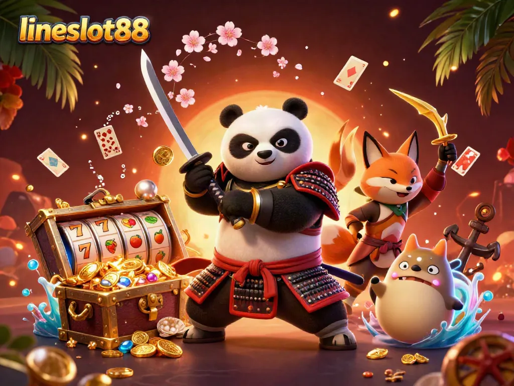 Engage with the exciting world of lineslot88, featuring colorful samurai panda and ninja fox themed around gaming.