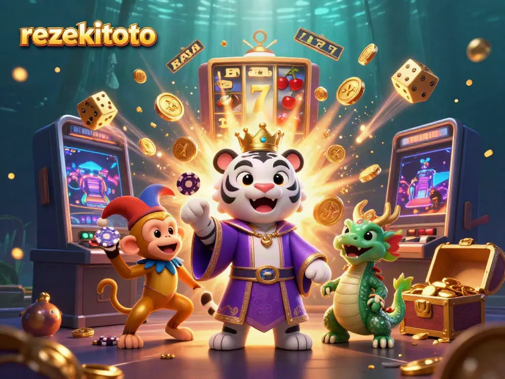 Experience winning with rezekitoto as a white tiger, monkey, and dragon celebrate jackpots.
