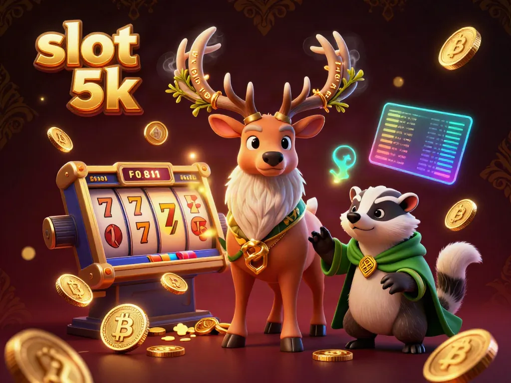 Engage with slot 5k scene featuring druid stag, wise badger, and vibrant slot game elements.