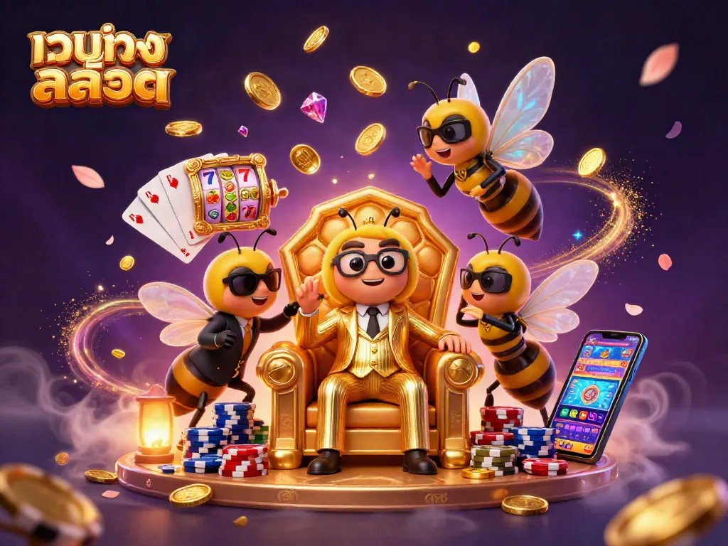 Engage in thrilling เว็บตรงสล็อต games with stunning visuals of a bumblebee mob boss enthroned amid golden treasures.