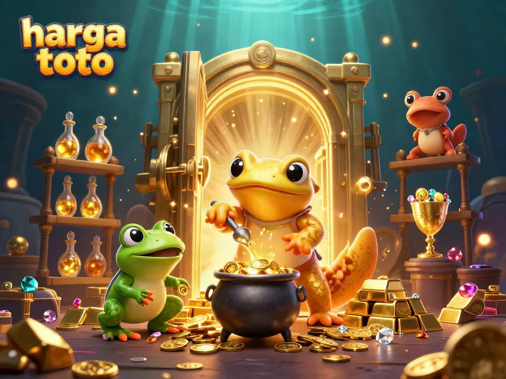 Experience the excitement of harga toto betting with an engaging 3D illustration featuring alchemists and treasure elements.