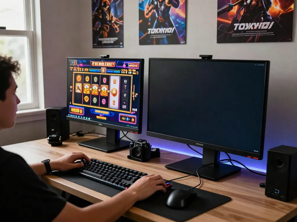 Player enjoying slot Thailand games at a vibrant gaming setup.