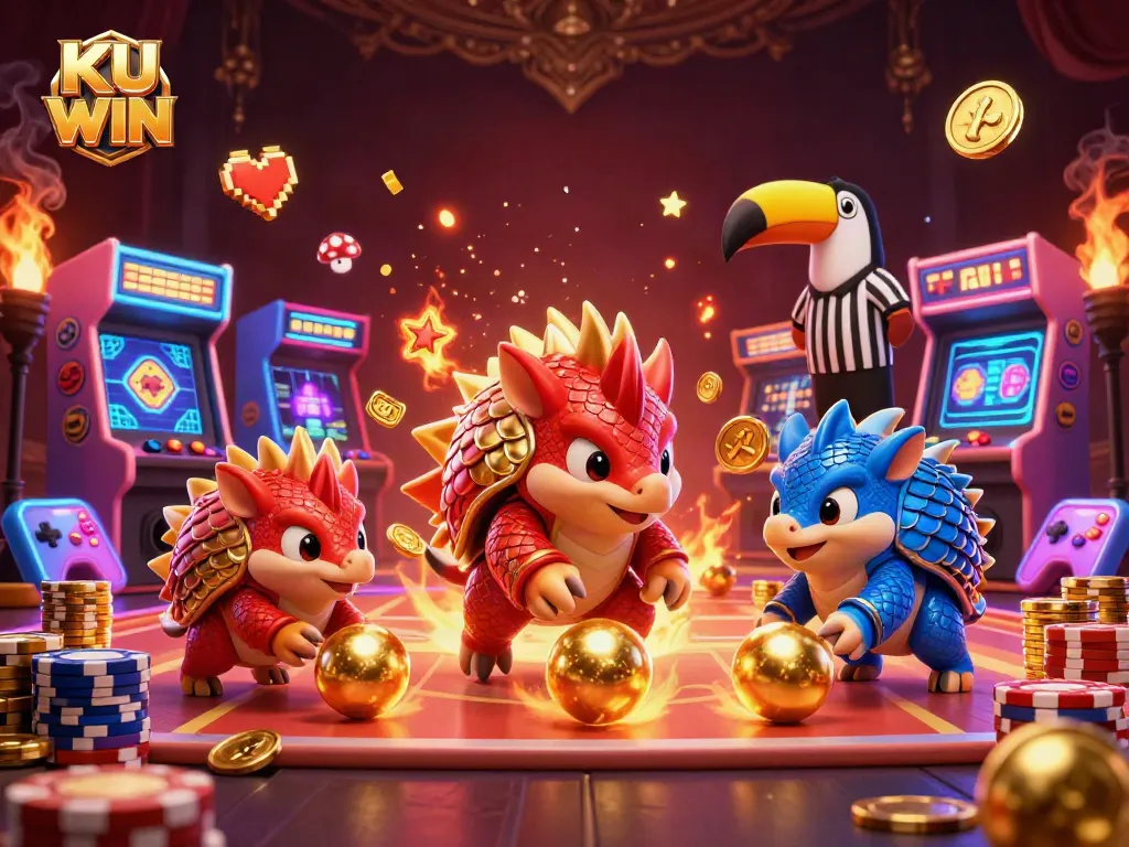 Engage in thrilling gameplay at KU WIN with vibrant pangolins and colorful casino elements.