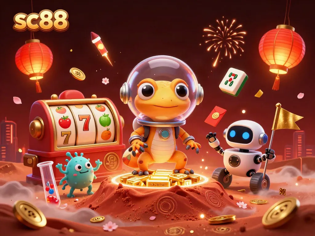 Engage with sc88's vibrant gaming adventure in a Martian casino, overflowing with excitement.