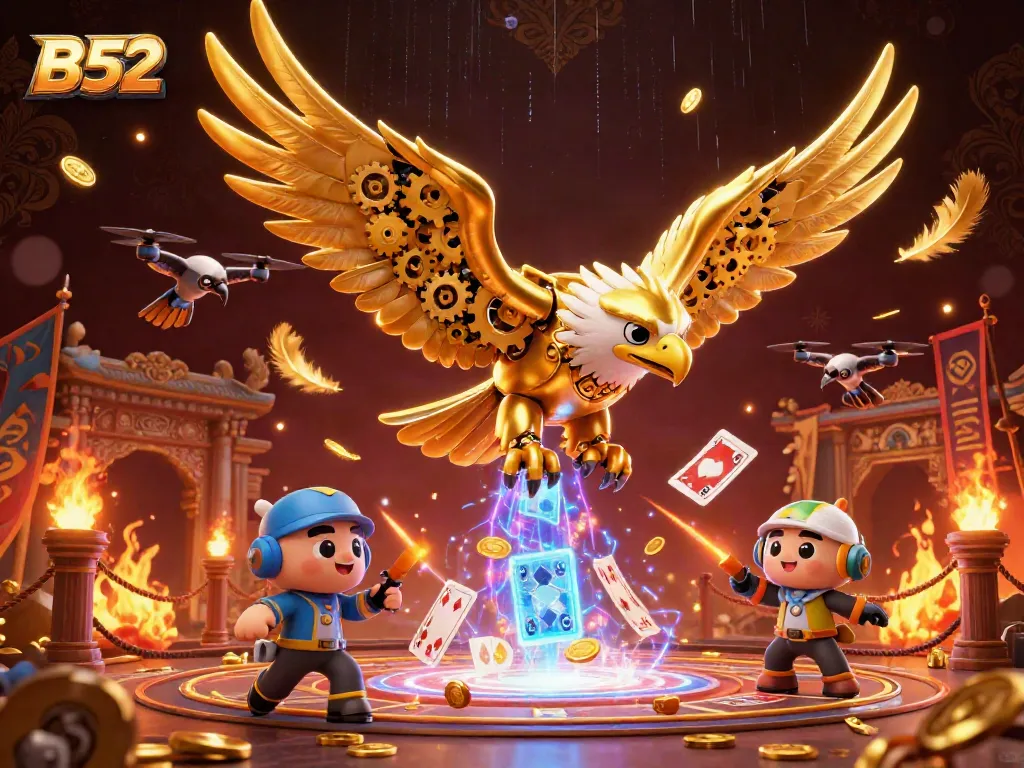 B52 players experiencing thrilling victories while scattering gold coins and betting tokens in an engaging casino atmosphere.