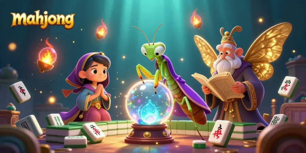 Permainan mahjong yang menarik dengan karakter mistis dalam ilustrasi menawan.