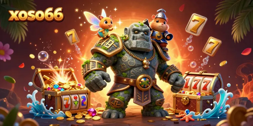 Experience excitement with xoso66 in this vibrant illustration showcasing thrilling slot adventures and magical characters.