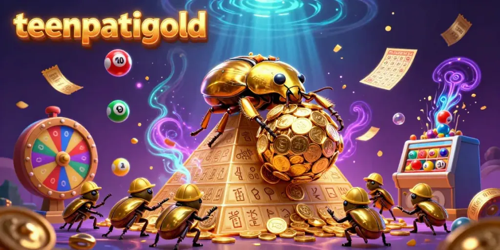 Engage with the teenpatiigold world through a vibrant scene of golden beetles and casino symbols illustrating real-money gaming.