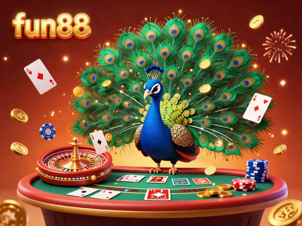 Experience the excitement at fun88 with vibrant casino games, colorful chips, and glowing roulette.