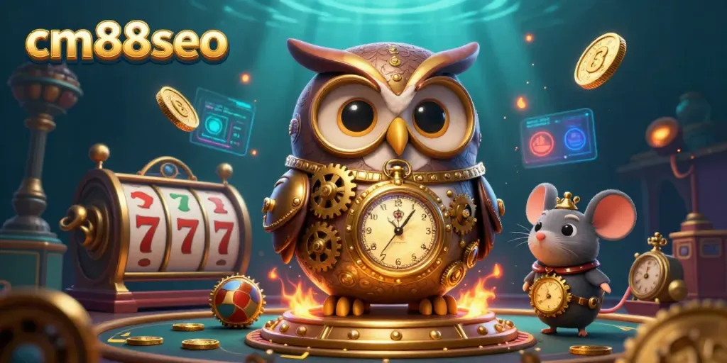 Engage with cm88seo in this vibrant, steampunk-inspired casino adventure scene.