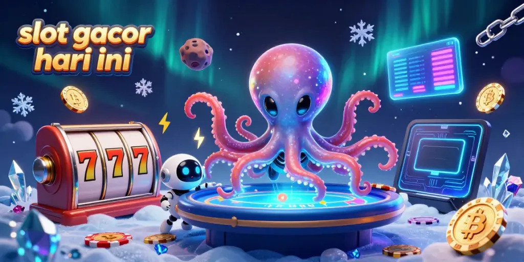Spin to win with slot gacor hari ini, featuring an alien octopus at a holographic poker table.