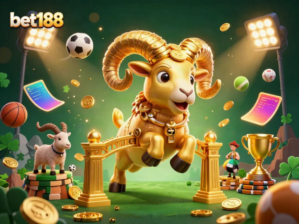 Experience thrilling betting adventures with bet188 in this vibrant 3D illustration of sports action.