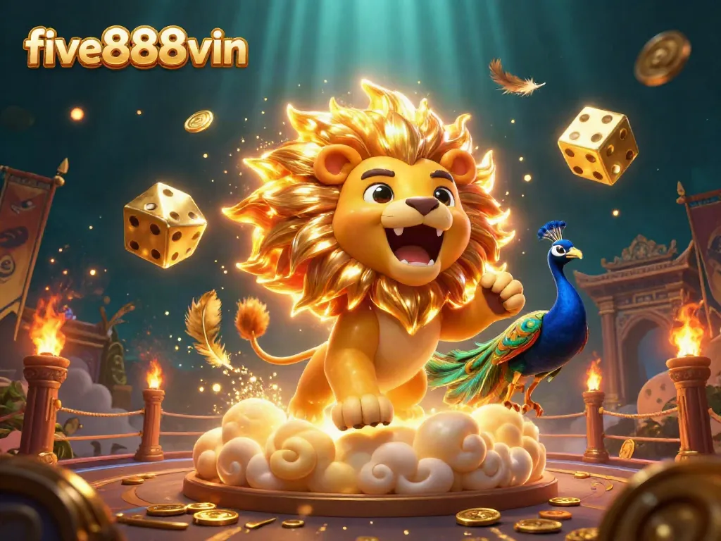 Play games at five888vin: Experience thrilling action with 3D sun lion and vibrant casino elements.