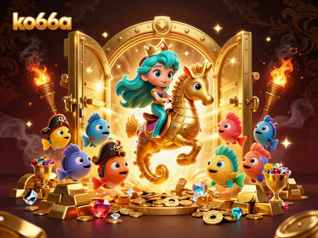 Engage in the thrill of winnings at ko66a's vibrant casino world featuring a mermaid princess and treasure.