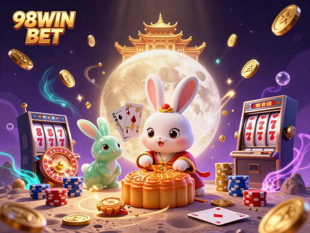 Experience thrilling games at 98WIN BET, featuring a fantasy scene with vibrant casino elements.
