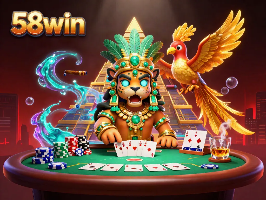 Experience thrilling poker action in the vibrant world of 58win with dynamic characters and game elements.