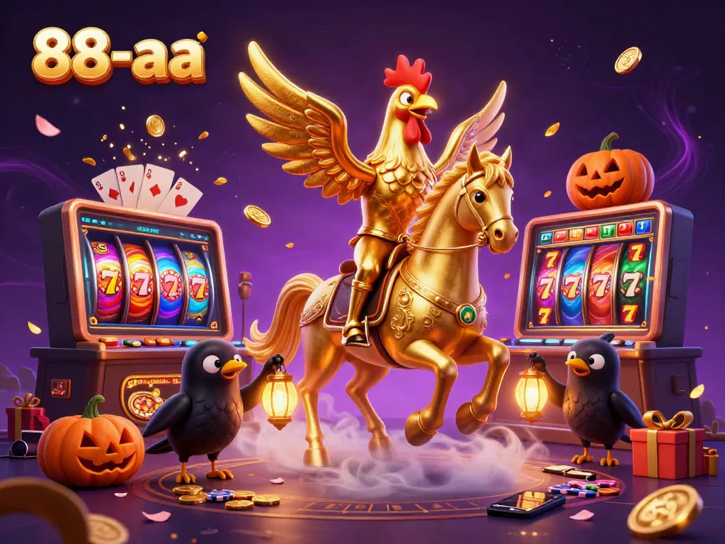 Engage with thrilling slot action in the vibrant 88-aa casino scene featuring golden rooster characters.