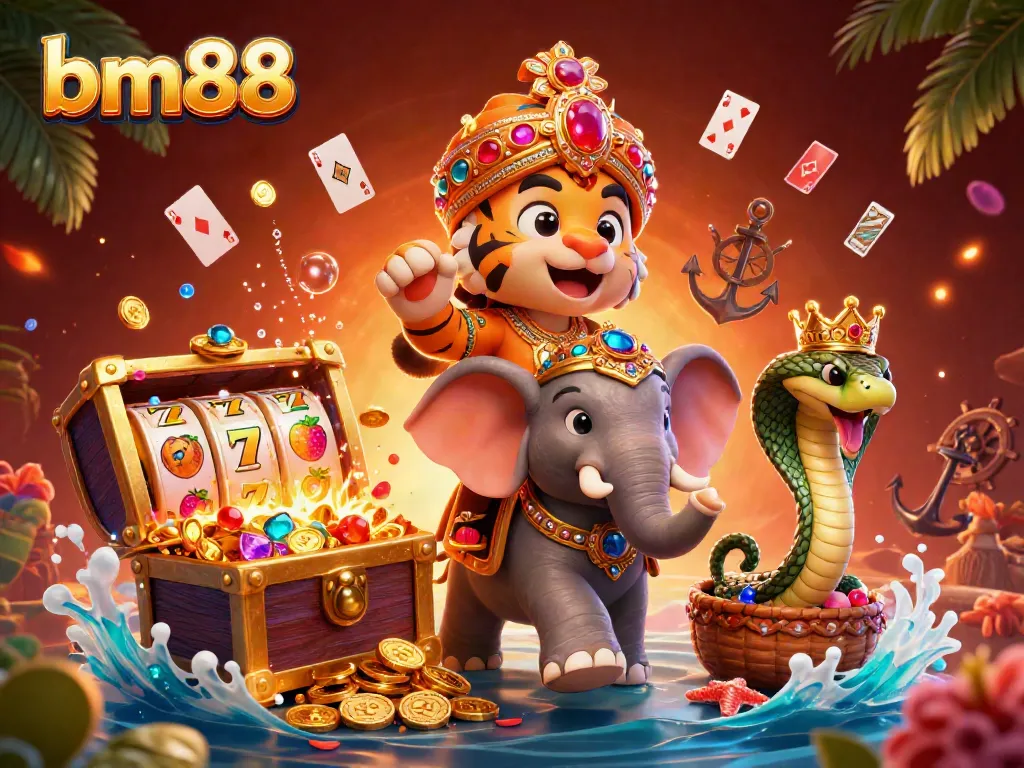 Experience the thrill of bm88 with a vibrant, immersive casino scene featuring gaming elements.
