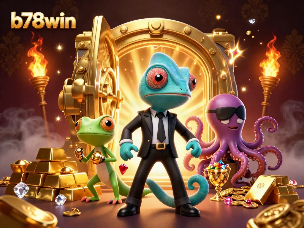 b78win offers an exciting betting experience among vibrant casino elements with interactive characters.