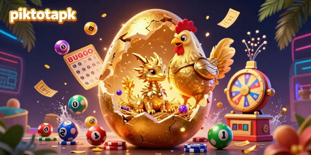 Engage with the excitement of piktotoapk as a golden egg reveals a crystal dragon among dynamic lottery elements.