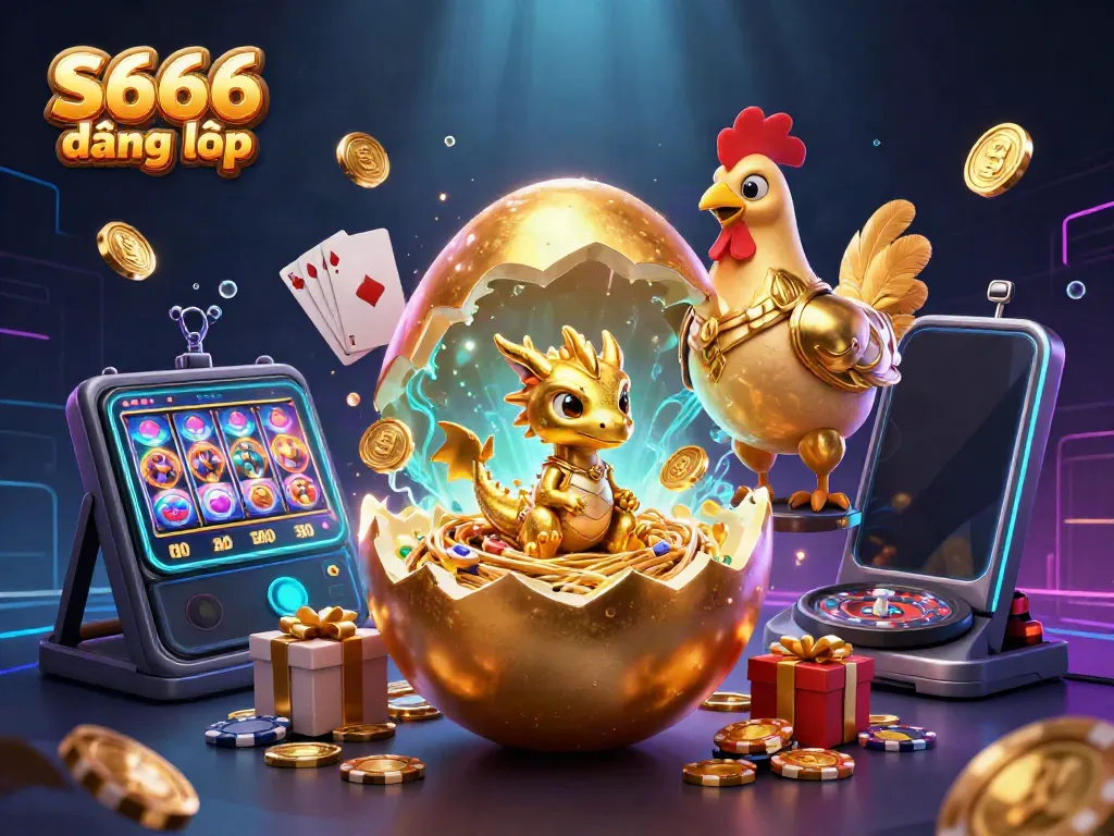 Experience thrilling gameplay with S666 đăng nhập, featuring a golden dragon amidst casino elements and vibrant colors.